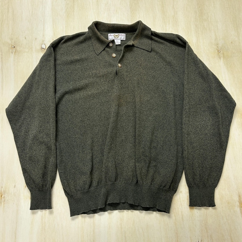 Vintage‎ Byron Nelson Mens Large Green Collared Button Knit Pullover Hong Kong